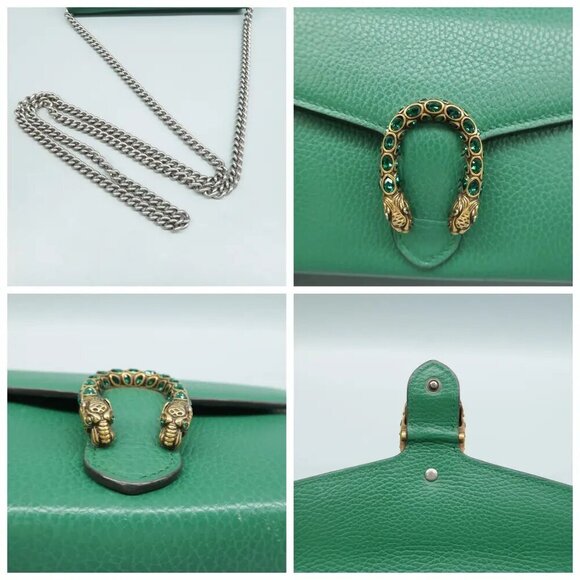 Authentic GUCCI Dionysus Chain Wallet Green Leather Shoulder Bag 1020-062824 - Picture 6 of 12